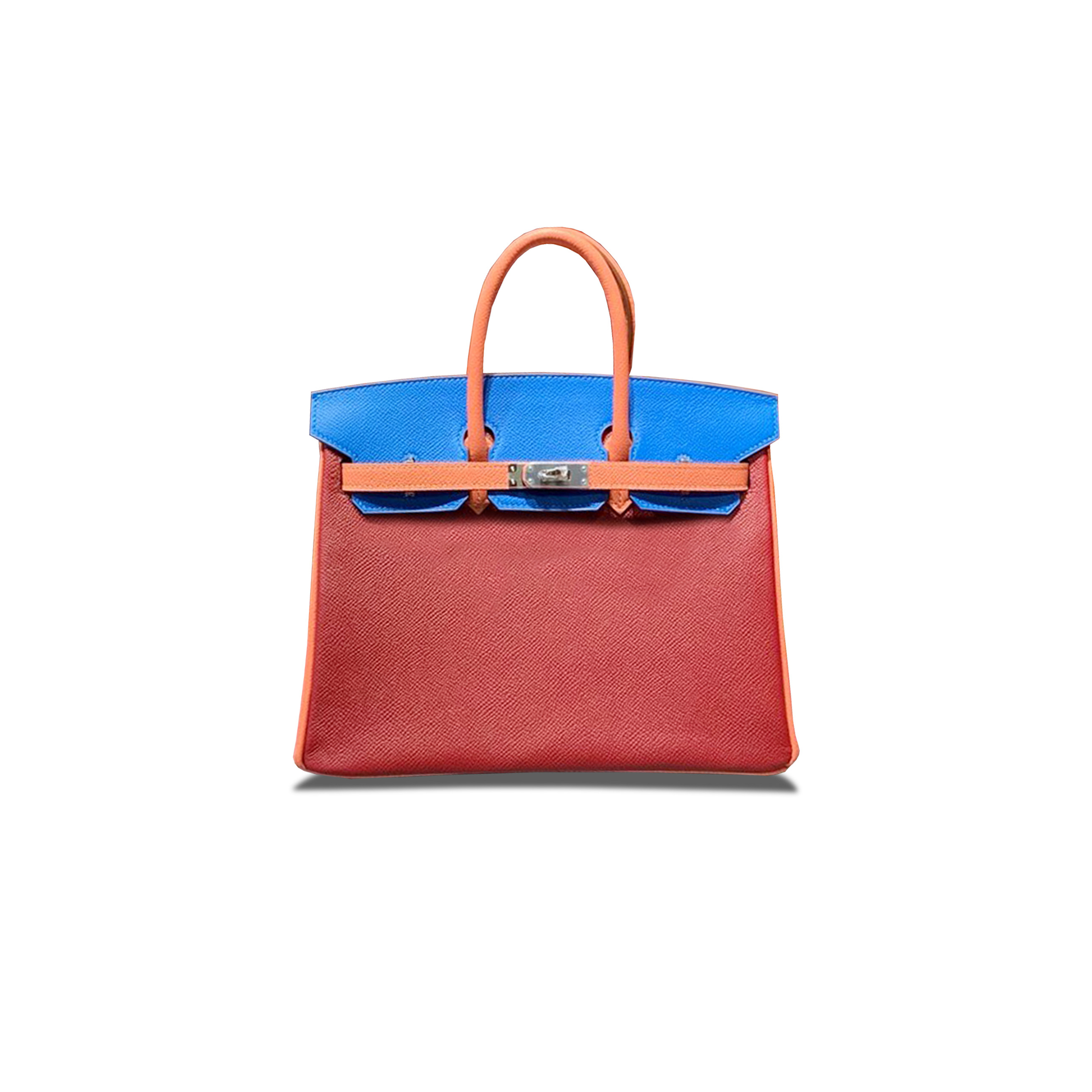 HERMES MASTER BIRKIN 25 EPSOM RUBY RED LOBSTER PINK NYLON BLUE SILVER BUCKLE BAG H028362CC08 (25*18*13cm)